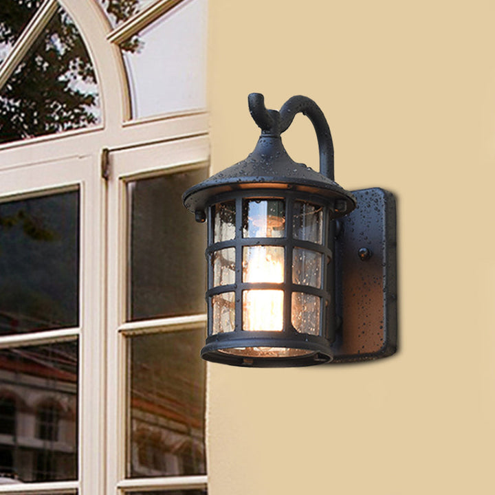 Seeded Glass Lantern Wandlampe Landhaus Einzelne Licht Außenwandleuchte in Bronze/Schwarz | Karnz