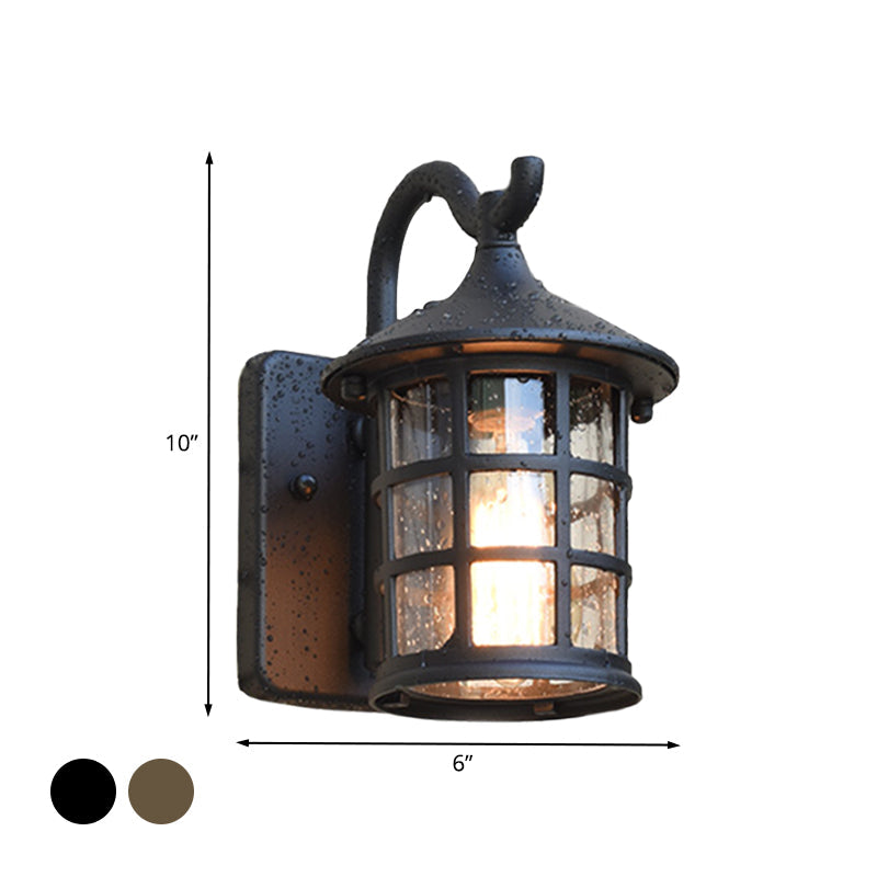 Seeded Glass Lantern Wandlampe Landhaus Einzelne Licht Außenwandleuchte in Bronze/Schwarz | Karnz