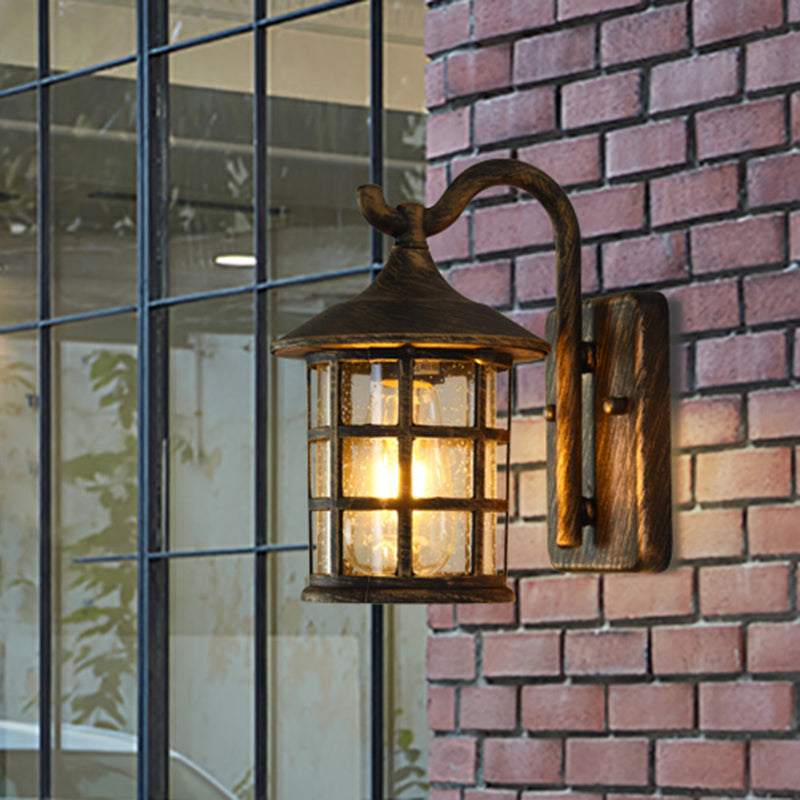 Seeded Glass Lantern Wandlampe Landhaus Einzelne Licht Außenwandleuchte in Bronze/Schwarz | Karnz