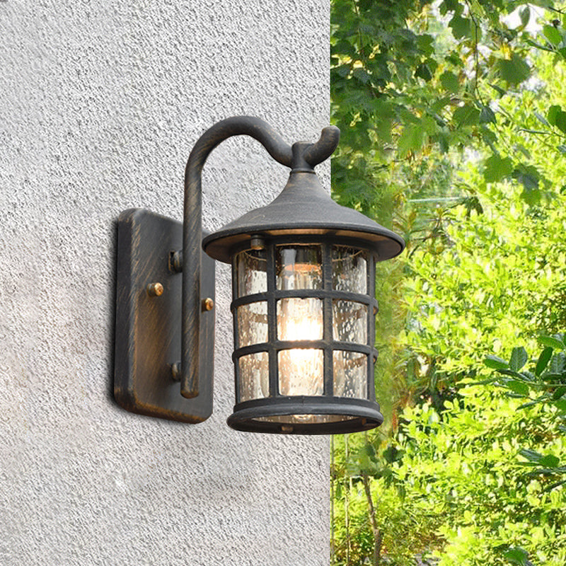 Seeded Glass Lantern Wandlampe Landhaus Einzelne Licht Außenwandleuchte in Bronze/Schwarz | Karnz