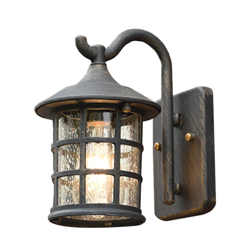 Seeded Glass Lantern Wandlampe Landhaus Einzelne Licht Außenwandleuchte in Bronze/Schwarz | Karnz