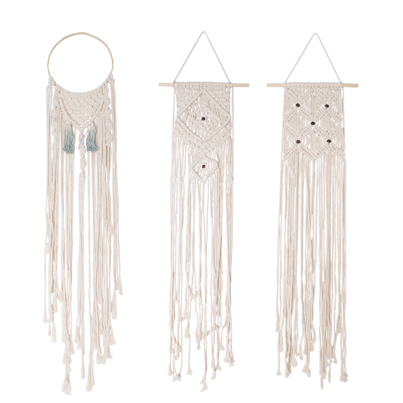 Makramé-Wandbehang-Set mit handgeknüpften Fransen und Boho-Sitzauflage