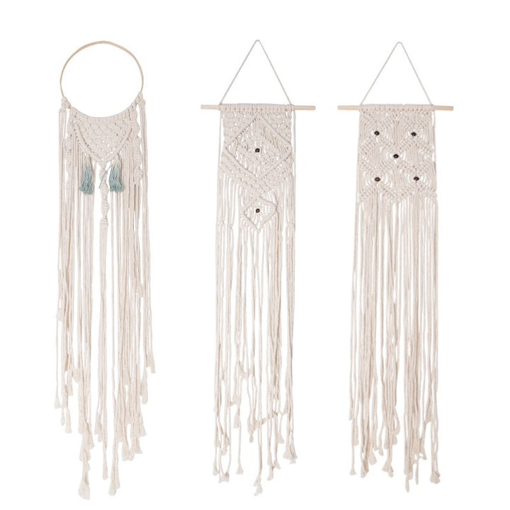 Makramé-Wandbehang-Set mit handgeknüpften Fransen und Boho-Sitzauflage