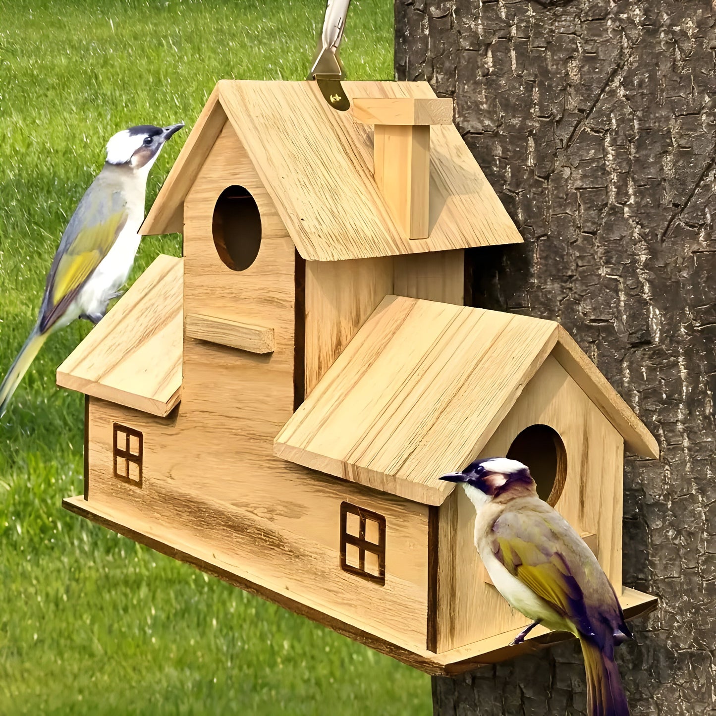 Waldvogelhaus - Hängendes Vogelhaus aus Holz mit 3 Einfluglöchern