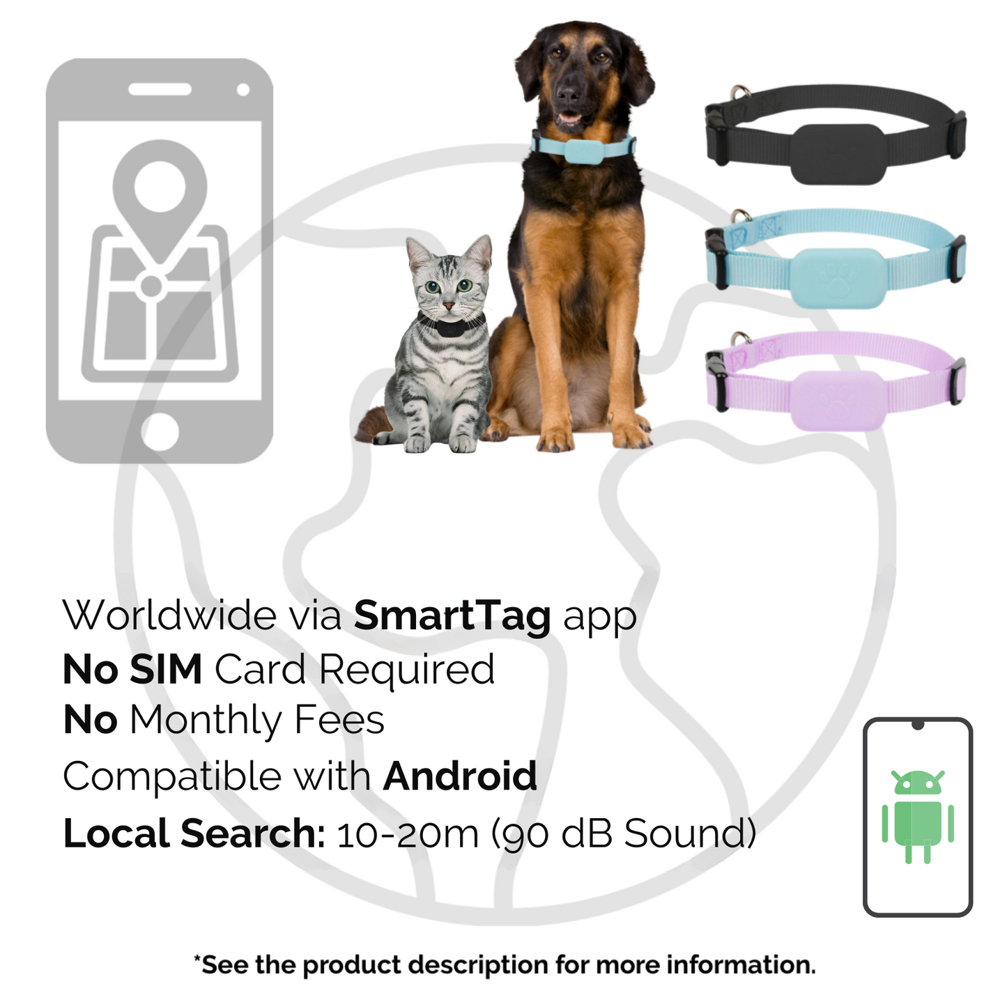 AnimalTracker Mini – Intelligenter Bluetooth-Halsband-Tracker für Hunde und Katzen