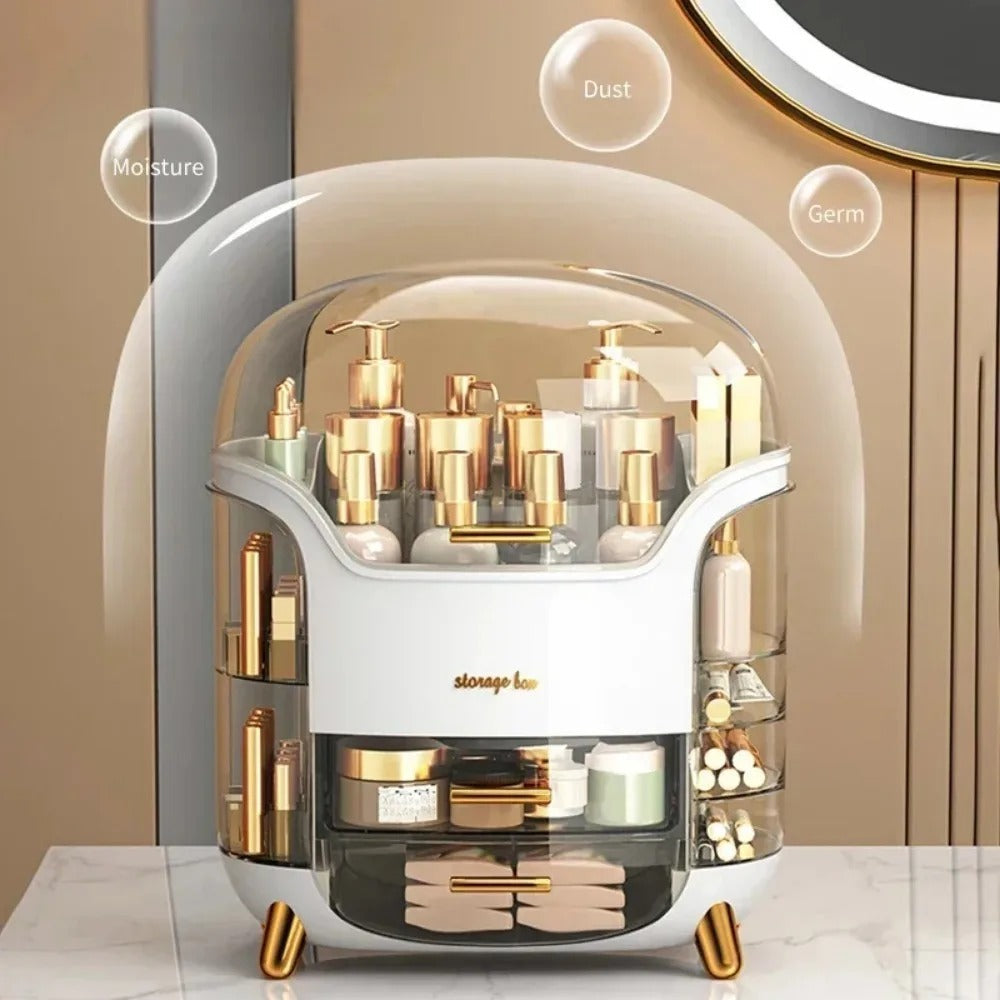 Luxuriöser transparenter Makeup-Organizer mit rotierenden Türen und Schubladen | Karnz