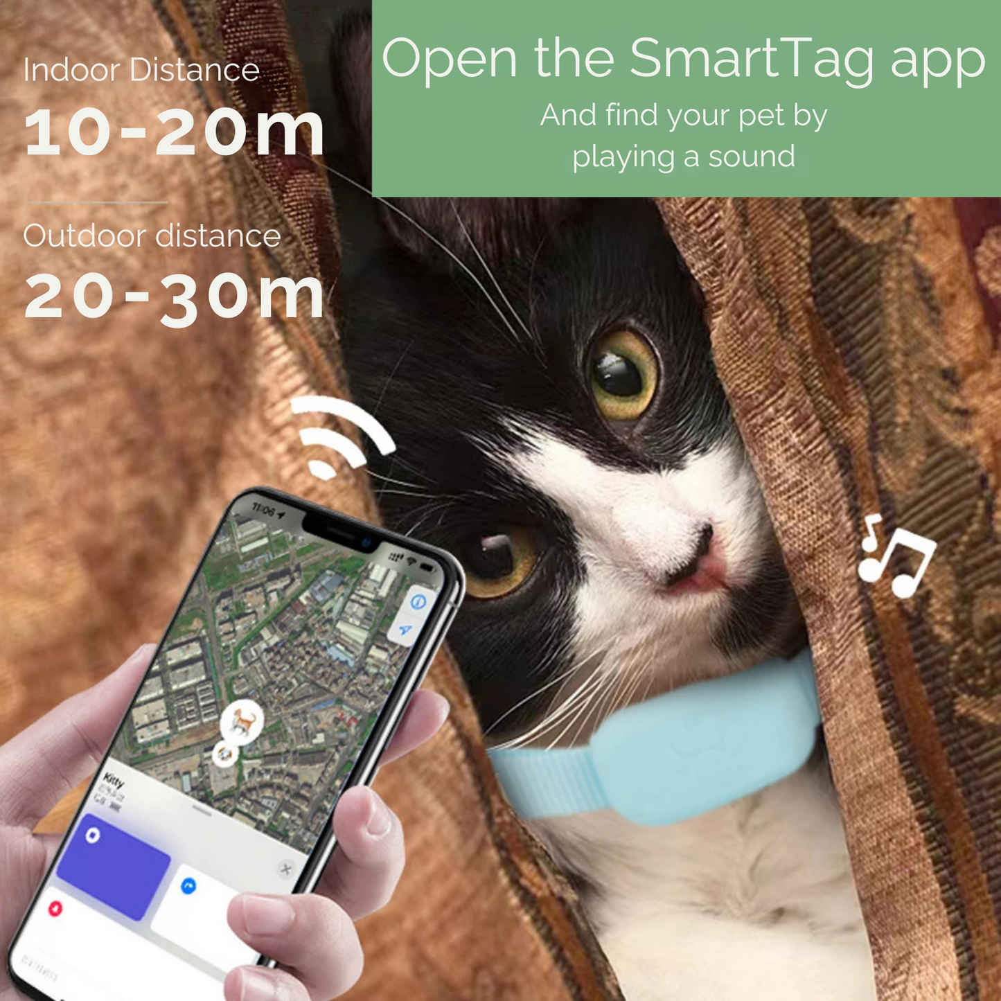 AnimalTracker Mini – Intelligenter Bluetooth-Halsband-Tracker für Hunde und Katzen