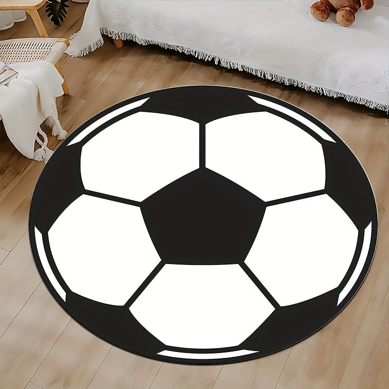 Runder Fußball-Teppich mit rutschfester Unterseite – Sportlicher Teppich für Kinderzimmer & Wohnzimmer | Karnz
