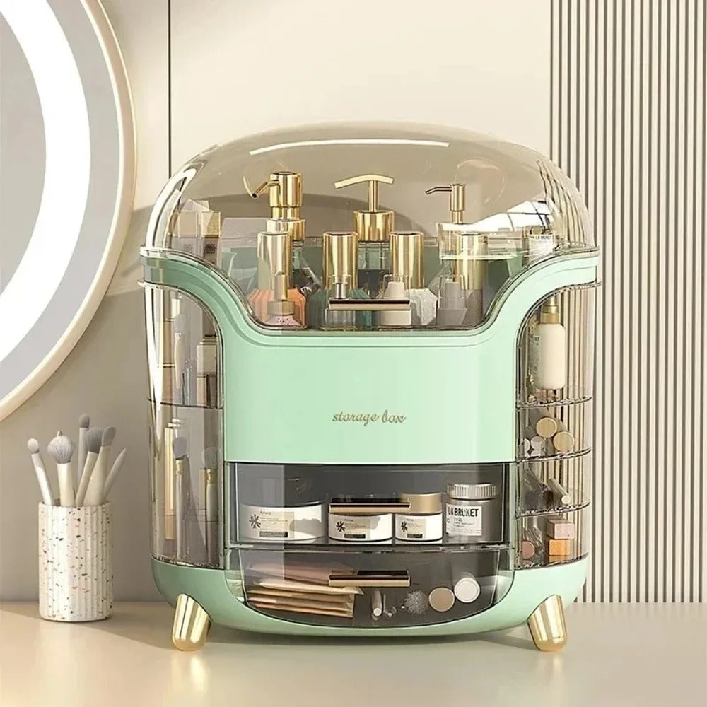 Luxuriöser transparenter Makeup-Organizer mit rotierenden Türen und Schubladen | Karnz