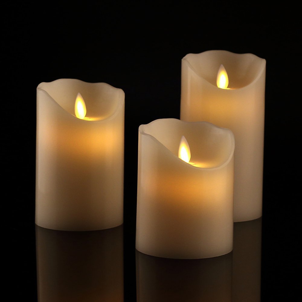 Realistische flammenlose LED-Säulenkerzen-Kollektion mit flackerndem warmen Glanz und tropfender Wachskante Karnz