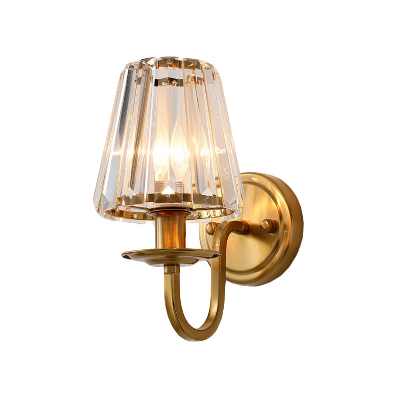 Moderne Kegel Wandlamp 1 Kopf K9 Kristall Wandleuchte in Gold mit Bogenarm | Karnz