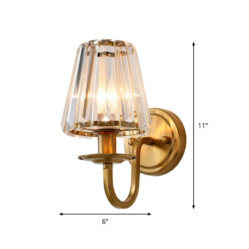 Moderne Kegel Wandlamp 1 Kopf K9 Kristall Wandleuchte in Gold mit Bogenarm | Karnz
