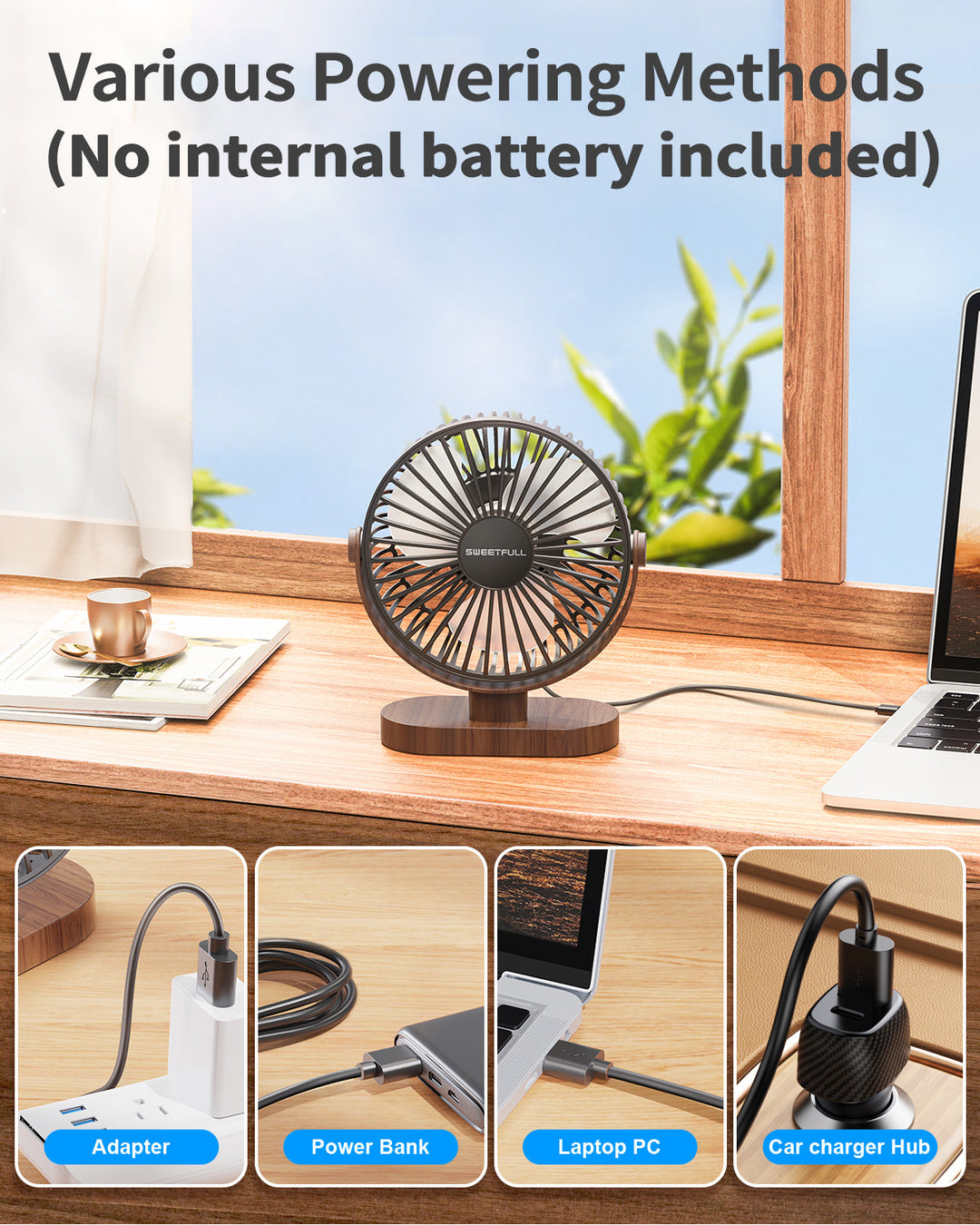 6,5 Zoll USB Kleiner Tischventilator für Zuhause Büro Auto Outdoor Reisen | Karnz