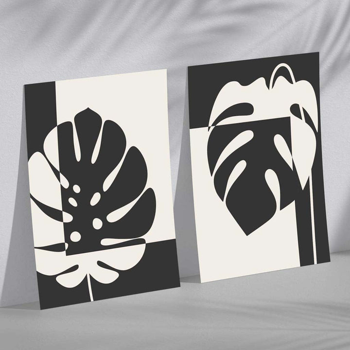 Schwarze und beige Monstera, 2er-Set Kunstdrucke
