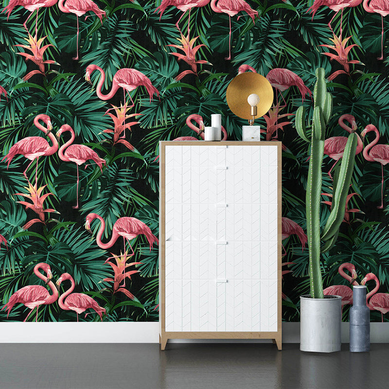 Karnz | Vinyl 33' x 20,5" Tropical Niet-gemaakt Flamingo en Botanisch Blad Behang