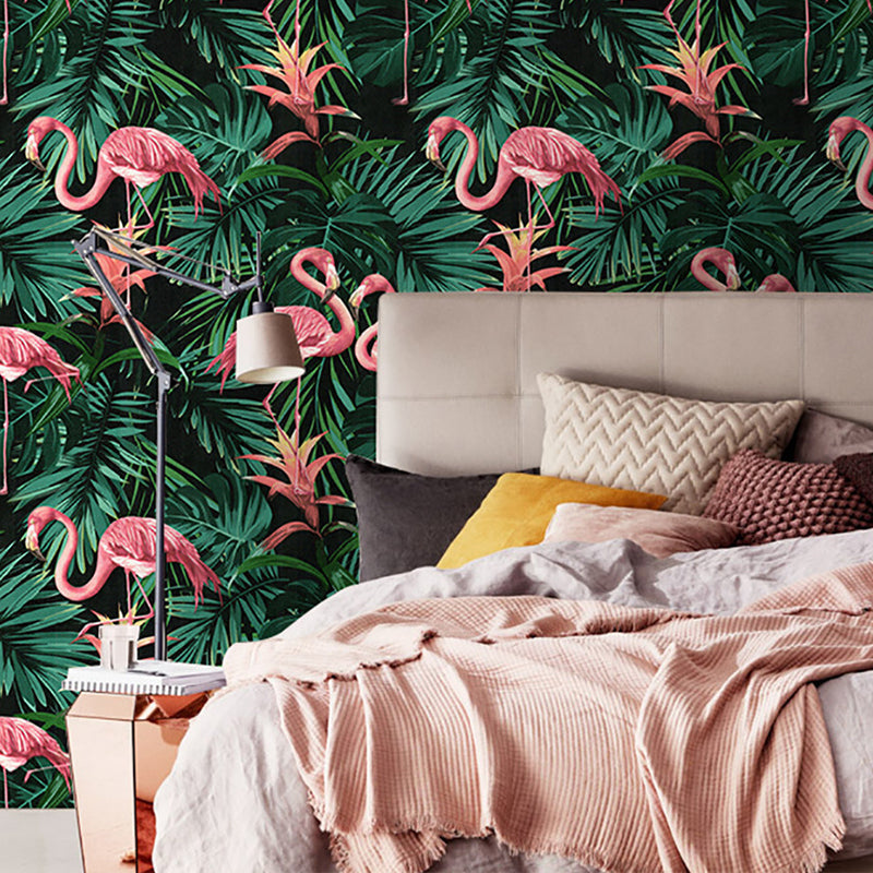 Karnz | Vinyl 33' x 20,5" Tropical Niet-gemaakt Flamingo en Botanisch Blad Behang