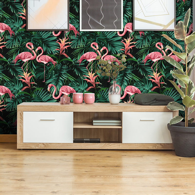 Karnz | Vinyl 33' x 20,5" Tropical Niet-gemaakt Flamingo en Botanisch Blad Behang