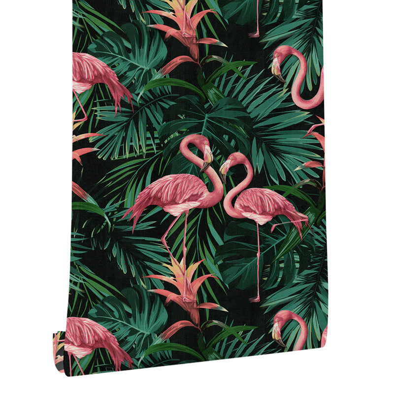 Karnz | Vinyl 33' x 20,5" Tropical Niet-gemaakt Flamingo en Botanisch Blad Behang