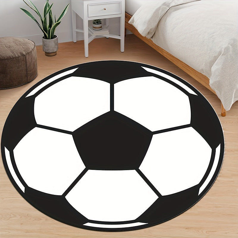 Runder Fußball-Teppich mit rutschfester Unterseite – Sportlicher Teppich für Kinderzimmer & Wohnzimmer | Karnz