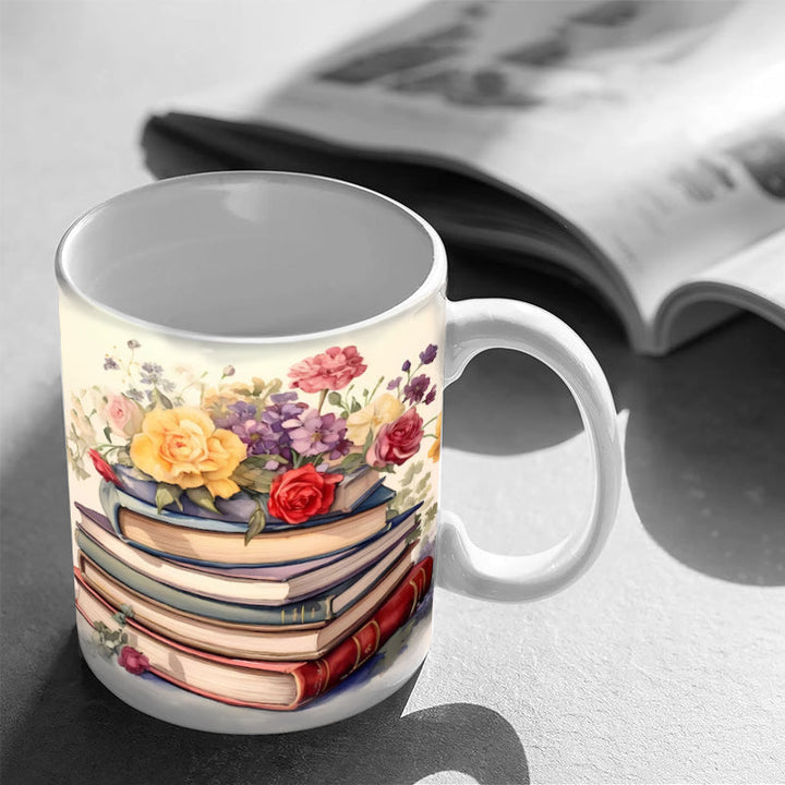 3D Künstlerisch Schöne Florale Bücher Kaffeetasse - Buchliebhaber Geschenk | Karnz