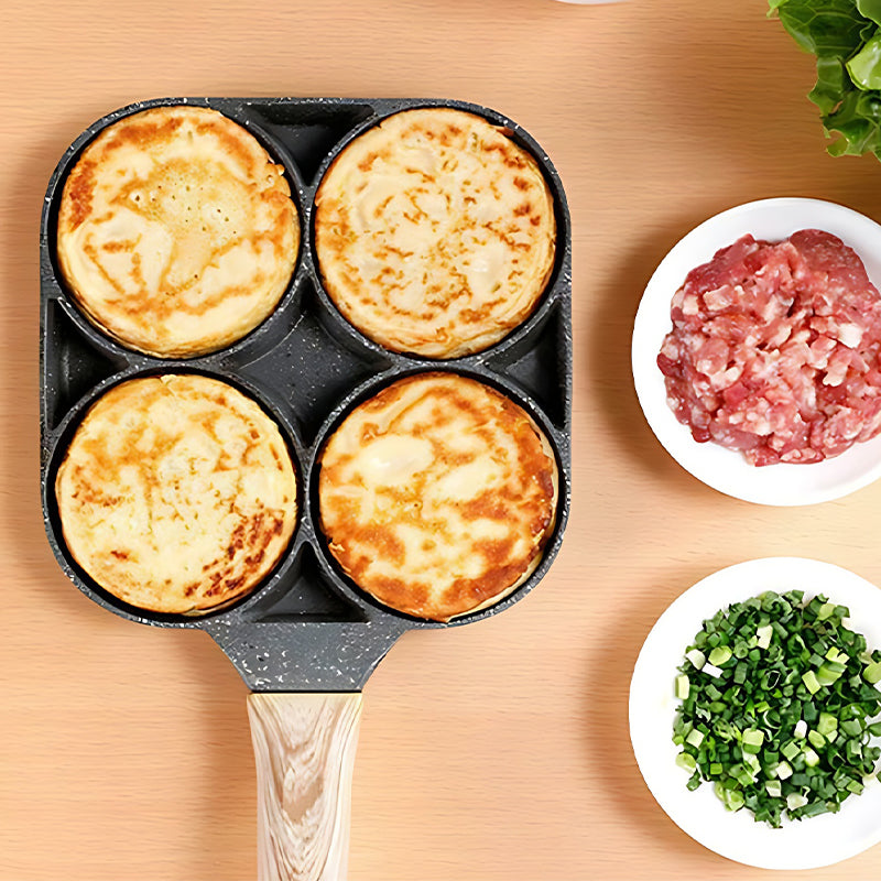 Eierpfanne mit vier Mulden, Frühstücksomelett-Pfanne, Haushaltsbratpfanne, Antihaftpfanne