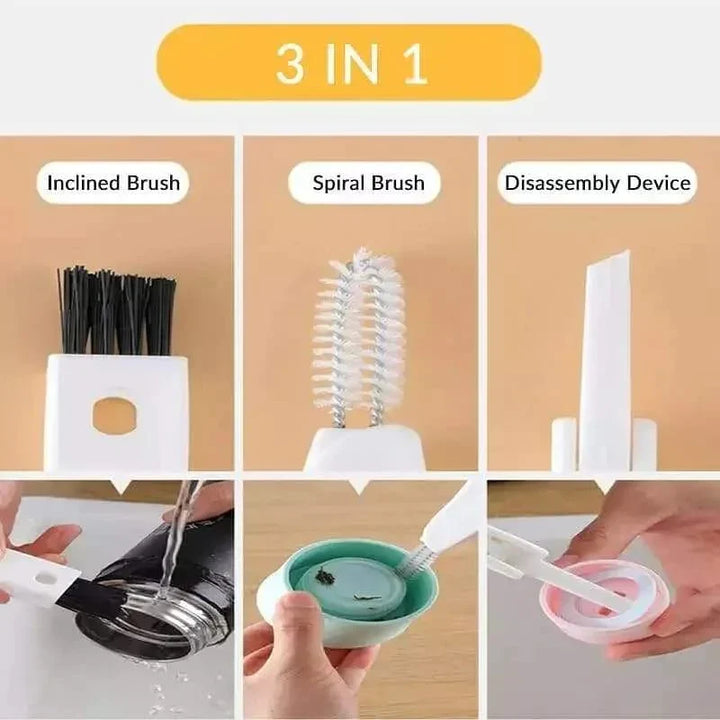 3 in 1 Flaschenverschluss Gummi-Ring Spalt Reinigungsbürste, Multifunktionaler Flaschen Spaltreiniger Karnz