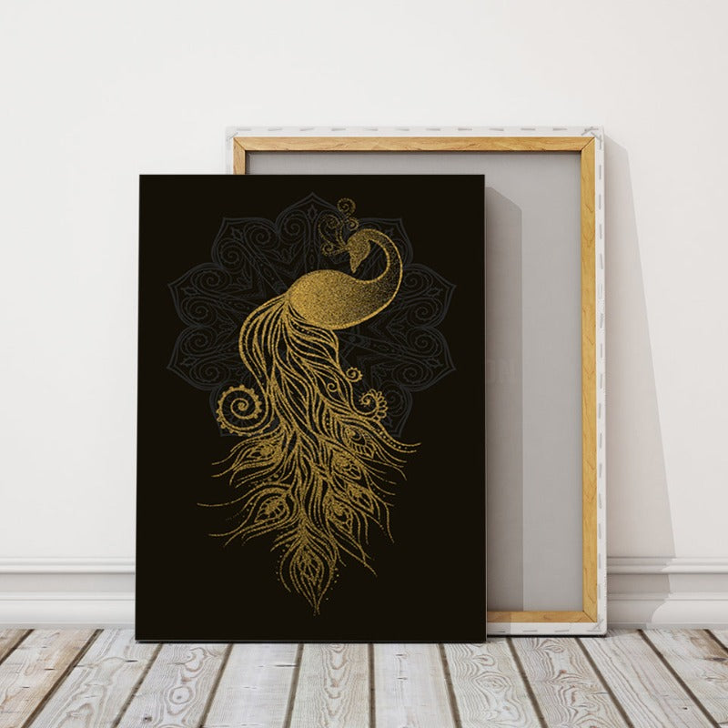 Abstract Golden Mandala Pfau - Canvas Wandkunst Malerei