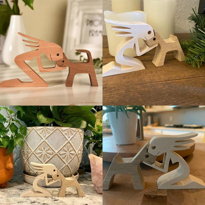 Tierliebhaber Geschenke Holzskulptur Familie & Welpe Holzhandwerk Tischornamente | Karnz