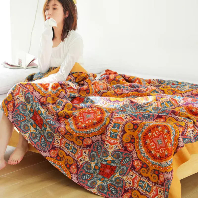 Sunrise Boho Wende-Decke, 100% Baumwolle Kühlende Steppdecke | Karnz