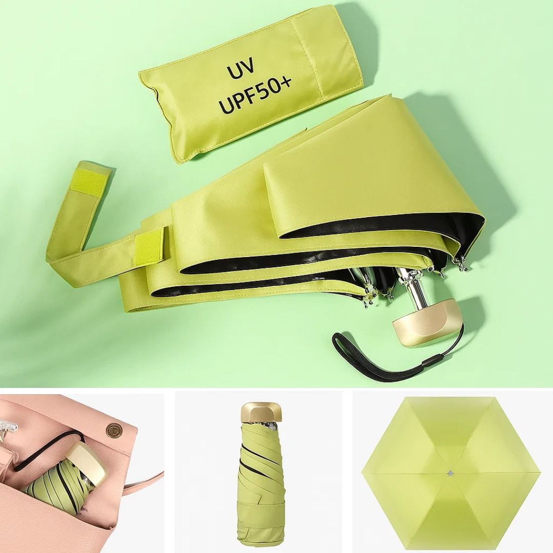 UrbanBrolly | Mini faltbarer Regenschirm UV – Sonnenschutz UPF 50+ – Wasserabweisend – Leicht und taschenfreundlich für die Reise Nutzung Karnz