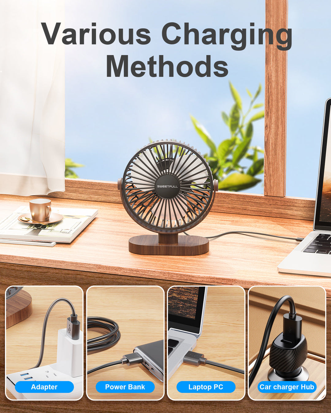 6,5 Zoll USB Kleiner Tischventilator für Zuhause Büro Auto Outdoor Reisen | Karnz