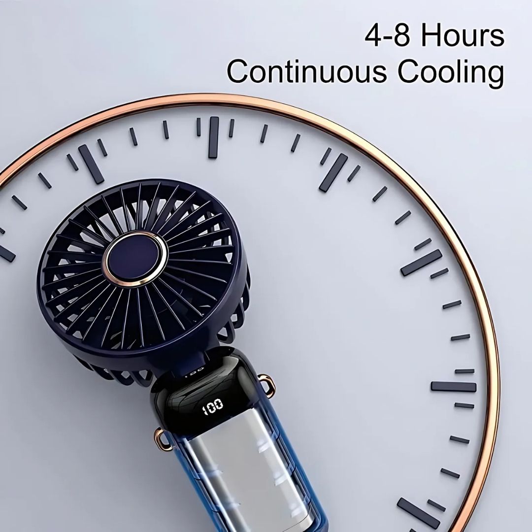 Wiederaufladbarer Handheld Mini Ventilator | 5-Geschwindigkeits, 90-Grad verstellbar & leise für Büro, Zuhause & Außenbereich | Karnz