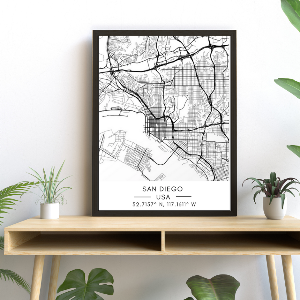 Stadtplan von San Diego – Leinwandbild