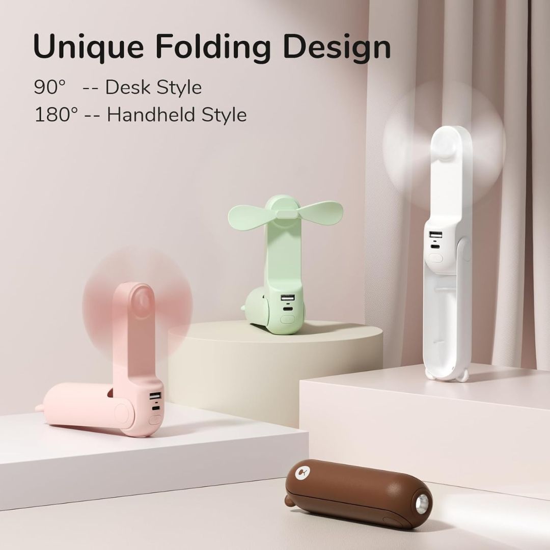 3 In 1 Handheld Mini Ventilator | USB Wiederaufladbar, Faltbares Design & Ideal für Reisen, Camping und Outdoor-Aktivitäten | Karnz
