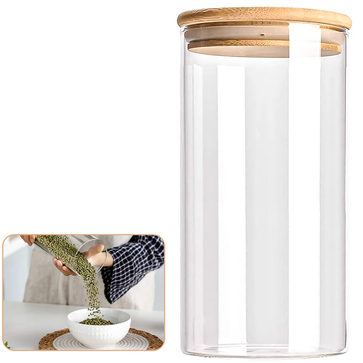 PureVorrat Glasbehälter Set – Vorratsdosen mit Holzdeckel | Luftdicht & Stilvoll | Moderne Küchenaufbewahrung | Karnz