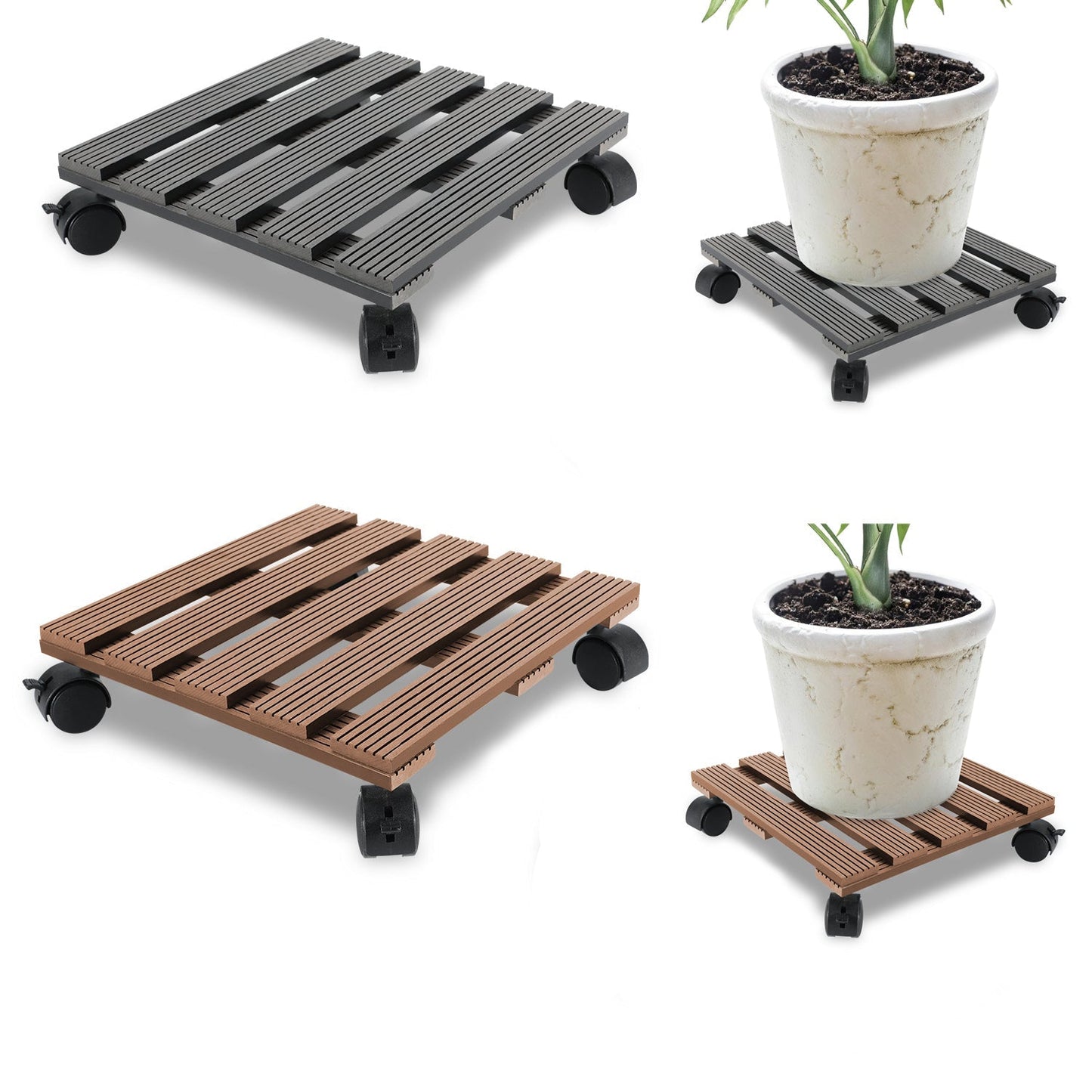 WPC Pflanzenroller Eckig mit Rollen Tragkraft 80 kg | Karnz