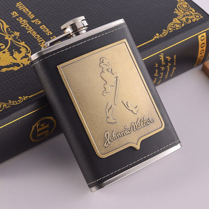 Karnz | 8oz Whisky-Flasche aus Edelstahl Alkohol-Trichter Hüftflasche Bestickte Goldene Seidenstoff Verpackung Geschenk-Box Set