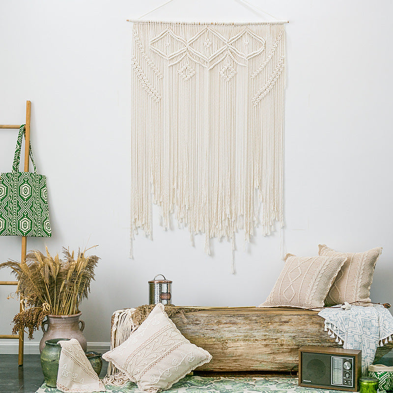 Makramé-Wandbehang-Set mit handgeknüpften Fransen und Boho-Sitzauflage