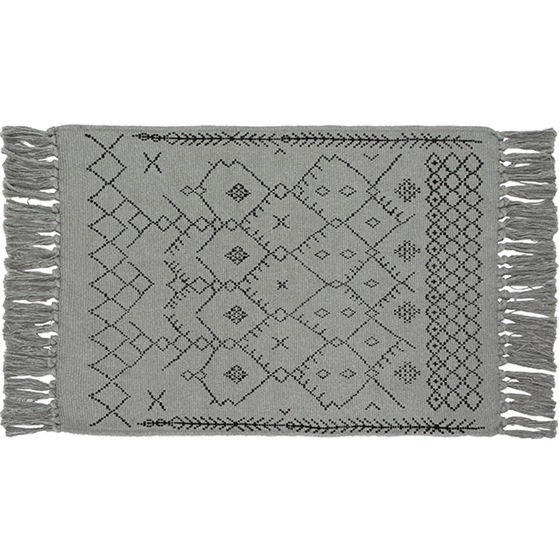 Flachgewebter Eingangs- und Wohnzimmer-Teppich mit marokkanischem Diamant-Jacquard und dekorativen Fransen Karnz