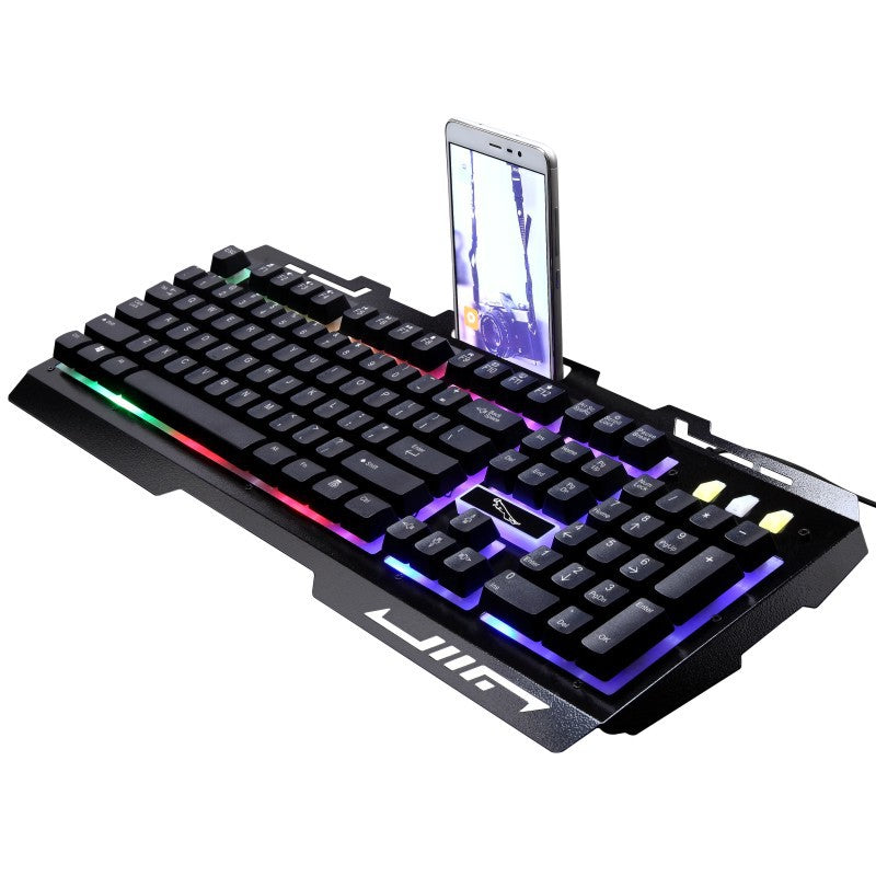 RGB-hintergrundbeleuchtete mechanische Gaming-Tastatur mit Smartphone-Halter Karnz
