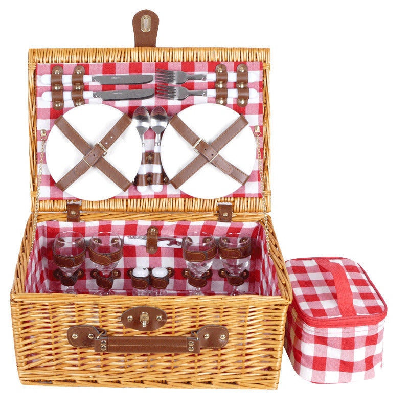Damen Picknickkorb mit integriertem Geschirr-Set und stilvollem Blumenfutter Karnz