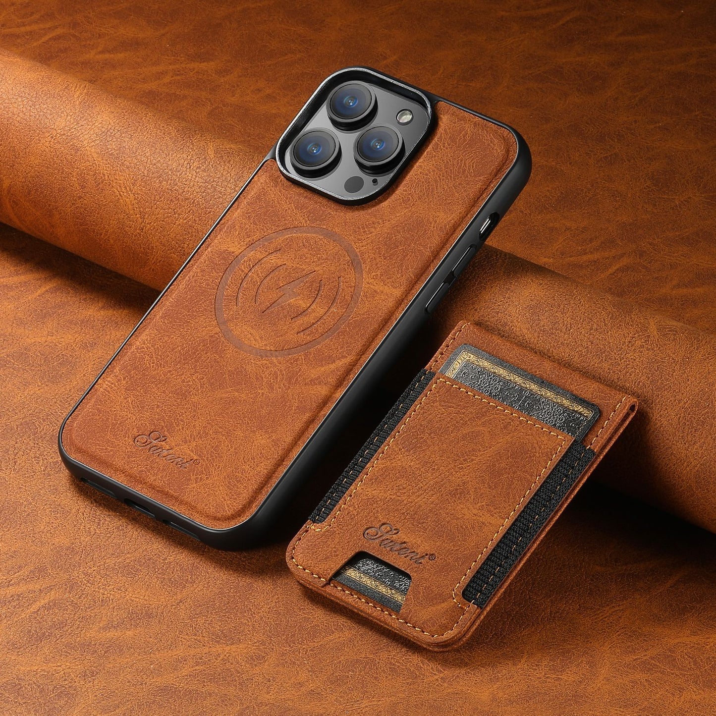 Lederhandyhülle mit Kartenhalter und MagSafe-Kompatibilität