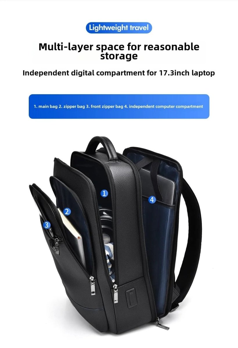 Eleganter Lederrucksack für Damen und Herren mit USB-Anschluss für Laptop und den täglichen Gebrauch, 15,6 Zoll, schwarz