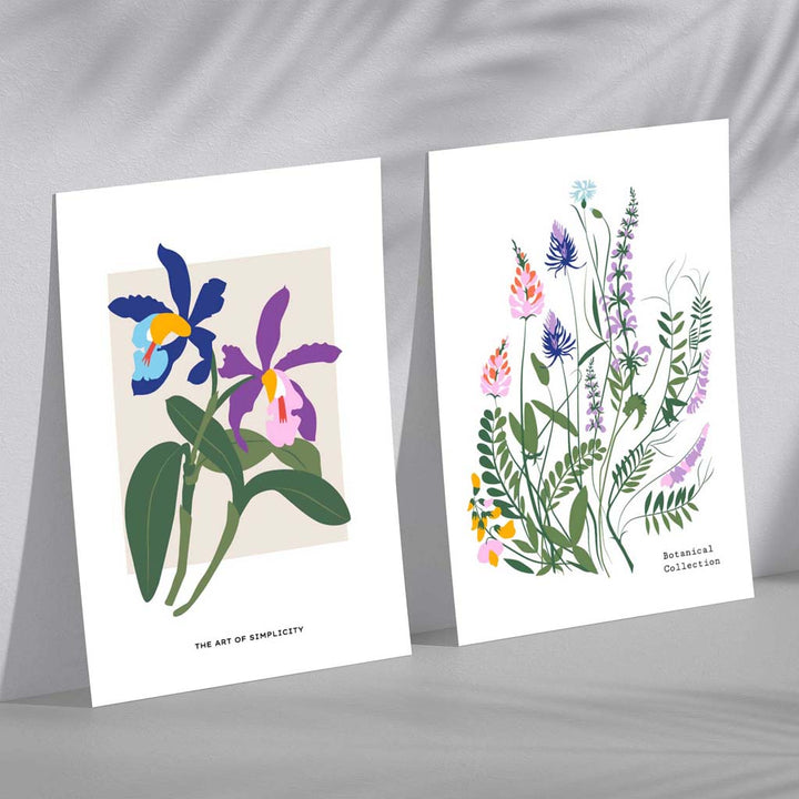 Bunte Frühlingsblumen-Illustration, gerahmtes Set aus 2 Kunstdrucken