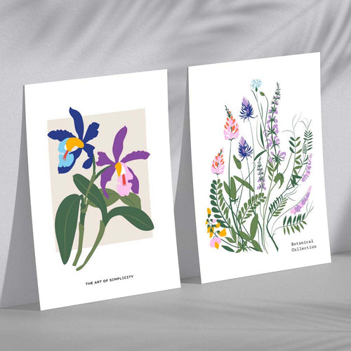 Farbenfrohes Frühlingsblumen-Illustrationsset mit 2 Kunstdrucken