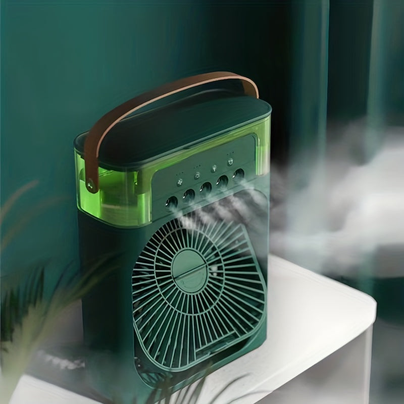 1pc Tragbare Klimaanlage, Tragbarer Luftkühler für den Haushalt, Hydrokühlventilator, Tragbare Luftanpassung für das Büro, 3-Geschwindigkeits-Luftkühlventilator-Luftbefeuchter, 5 Stück befeuchtete Sprühköpfe für Haushaltsgeräte | Karnz