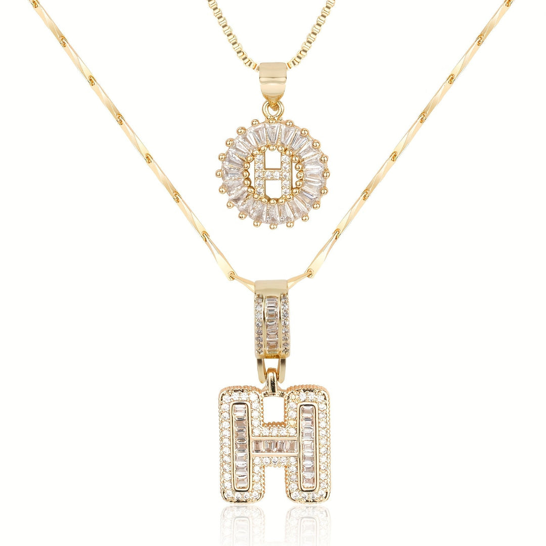 Karnz | 2pc 14k Diamant Buchstaben Initialen Halsketten