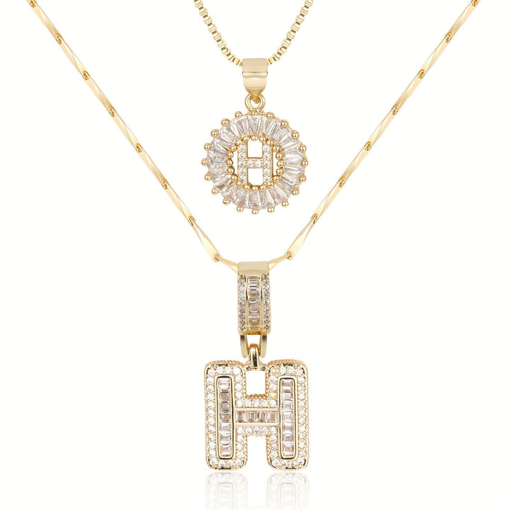 Karnz | 2pc 14k Diamant Buchstaben Initialen Halsketten