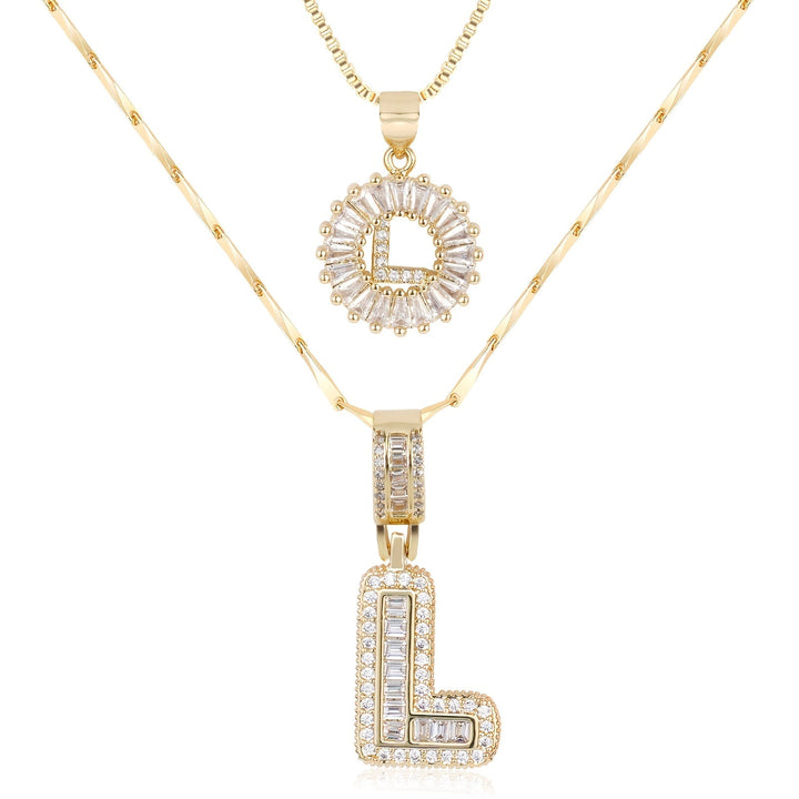 Karnz | 2pc 14k Diamant Buchstaben Initialen Halsketten