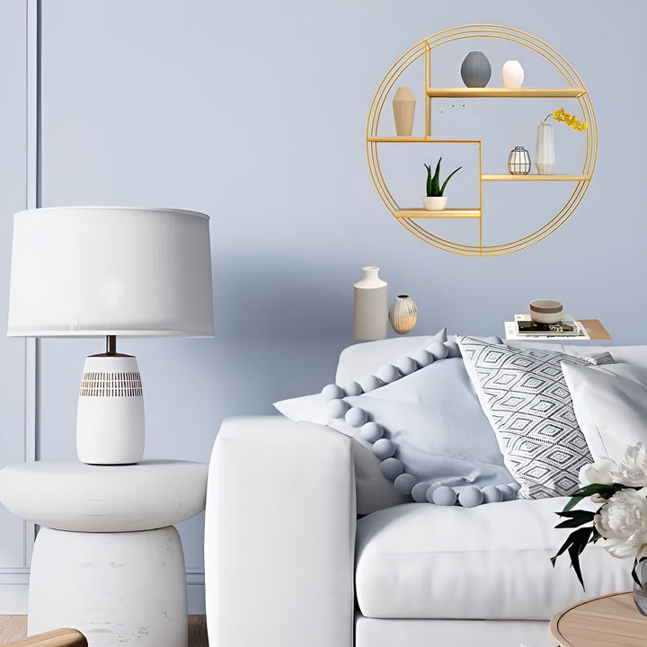 Rundes Wandregal mit 4 Ebenen – Retro-Design aus Holz und Metall | Dekoratives Hängeregal für Wohnzimmer, Badezimmer und Schlafzimmer